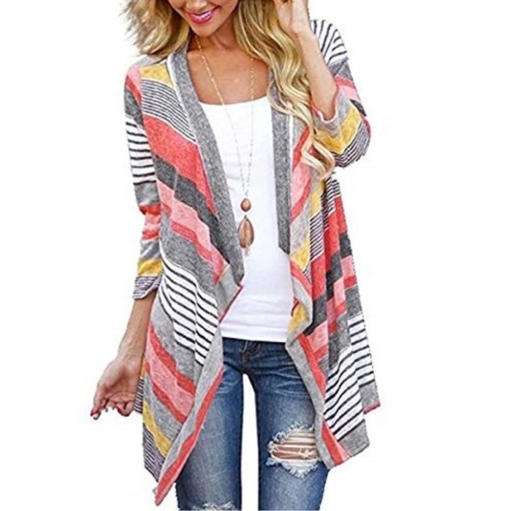 Myobe Draped Open Front Striped Boho Cardigan Women’s Medium
